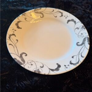 Corelle White Luncheon Plate with Black Scroll Border